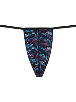 String noir en dentelle ajourée avec une doublure imprimée bleue et rose