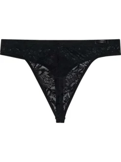 String noir en dentelle semi-transparente à motifs d'inspiration