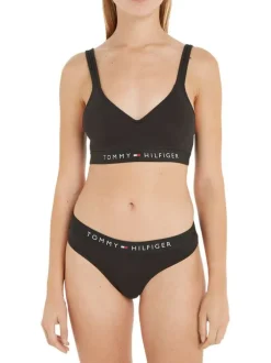 String noir uni en coton biologique avec une ceinture élastiquée