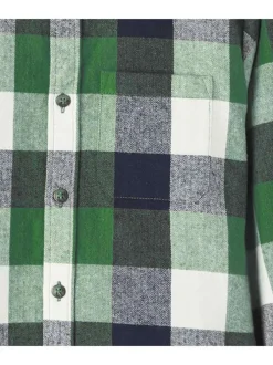 Surchemise à capuche en coton vert imprimé carreaux avec une coupe droite