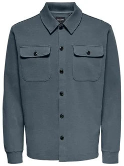 Surchemise bleue ardoise unie à coupe regular fit avec des poches à la poitrine