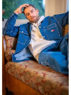 Surchemise boutonnée, en coton recyclé jean indigo à col à revers