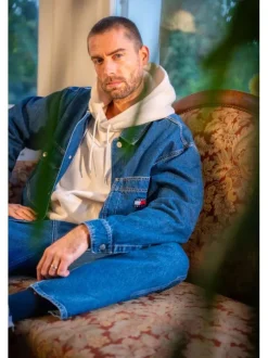 Surchemise boutonnée, en coton recyclé jean indigo à col à revers