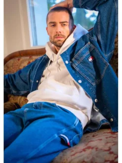 Surchemise boutonnée, en coton recyclé jean indigo à col à revers