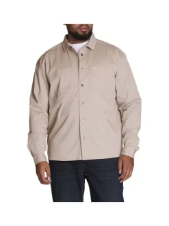 Surchemise en coton beige unie col italien et à manches longues
