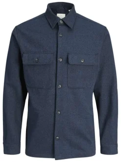 Surchemise en coton biologique marine unie à coupe droite avec 2 poches
