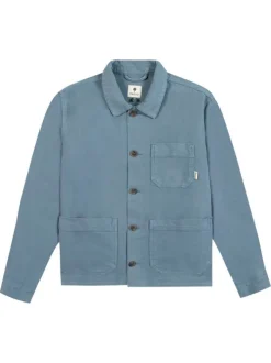Surchemise en coton bleue unie avec une coupe droite et un col français