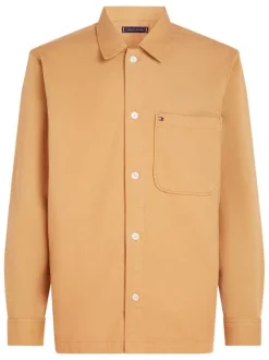 Surchemise en coton camel unie avec une coupe droite et un col français
