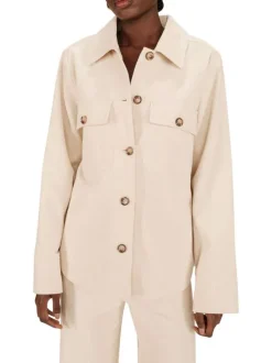 Surchemise en coton écrue en velours avec une coupe ample et 2 poches