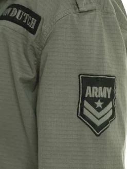 Surchemise en coton kaki imprimé avec une coupe droite et un col à revers