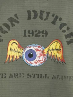Surchemise en coton kaki imprimé avec une coupe droite et un col à revers
