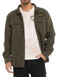 Surchemise en coton kaki uni avec une coupe droite et un col à revers