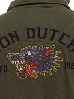 Surchemise en coton kaki uni avec une coupe droite et un col à revers