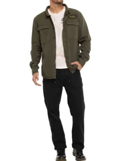 Surchemise en coton kaki uni avec une coupe droite et un col à revers