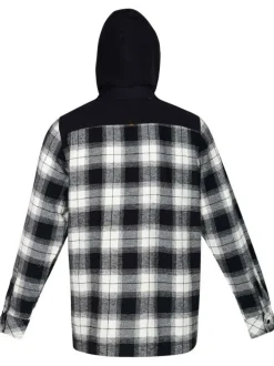 Surchemise en coton noire à carreaux à coupe droite et col à capuche