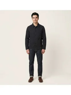 Surchemise en coton noire unie avec une coupe droite et un col à revers