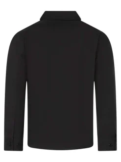 Surchemise en coton noire unie avec une coupe droite et un col à revers