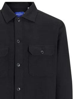 Surchemise en coton noire unie à coupe regular avec col à revers et 2 poches