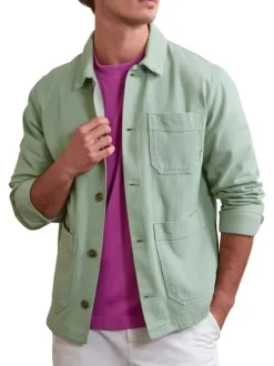 Surchemise en coton verte unie avec une coupe droite et un col français