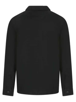 Surchemise en lin noire unie avec une coupe droite et un col à revers