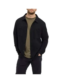 Surchemise Grande Taille en coton noire unie droite à col français et poches