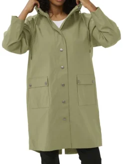 Surchemise kaki unie avec une capuche et des manches longues