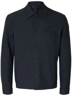Surchemise marine uni avec une coupe ajustée et des manches longues