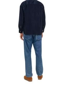 Surchemise marine unie avec une coupe droite et des manches longues