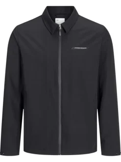Surchemise noire unie à coupe droite avec col à revers et manches longues