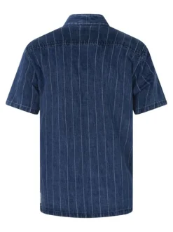 Surchemise à rayures en coton bleue unie avec une coupe droite