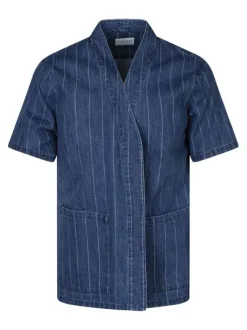 Surchemise à rayures en coton bleue unie avec une coupe droite