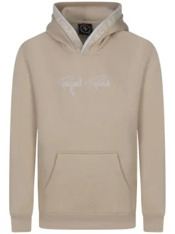 Sweat à capuche beige uni à coupe droite avec une grande poche
