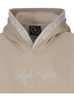 Sweat à capuche beige uni à coupe droite avec une grande poche