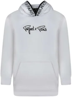 Sweat à capuche blanc uni à coupe droite avec une grande poche