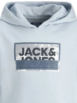 Sweat à capuche bleu imprimé en coton mélangé à manches longues