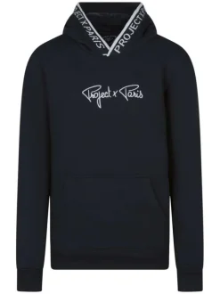 Sweat à capuche bleu marine uni à coupe droite avec une grande poche