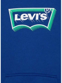 Sweat à capuche bleu uni avec logo de la marque floqué en vert et blanc