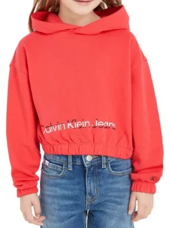 Sweat à capuche en coton framboise uni resséré au niveau de la taille