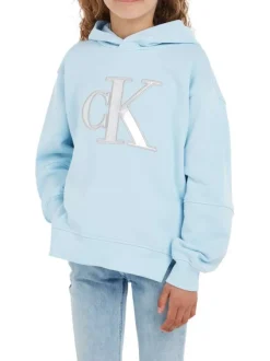 Sweat à capuche en coton mélangé bleu ciel avec une coupe relaxed