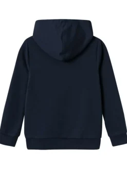 Sweat à capuche en coton mélangé bleu marine avec un imprimé et une coupe droite
