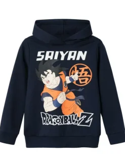 Sweat à capuche en coton mélangé bleu marine avec un imprimé et une coupe droite