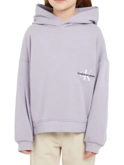 Sweat à capuche en coton mélangé lilas uni avec des manches longues