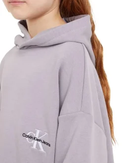 Sweat à capuche en coton mélangé lilas uni avec des manches longues