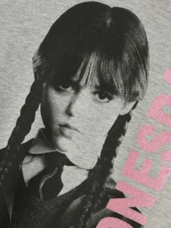 Sweat à capuche en coton mélangé gris chiné avec une coupe droite et un imprimé