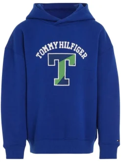 Sweat à capuche en coton mélangé bleu uni avec une coupe droite