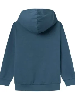 Sweat à capuche en coton mélangé bleu avec un imprimé et une coupe droite