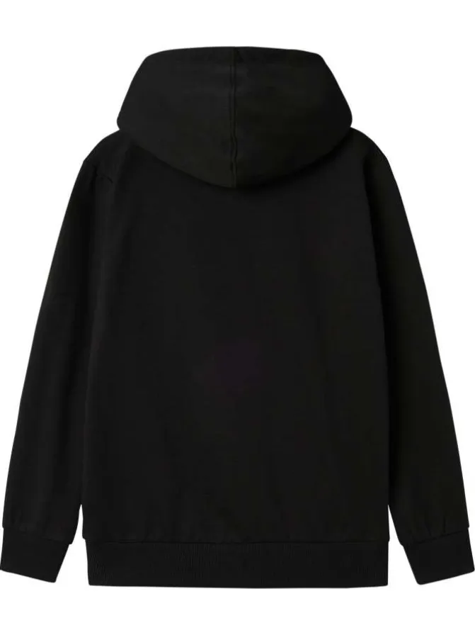 Sweat à capuche en coton mélangé noir imprimé à l'avant avec une coupe droite