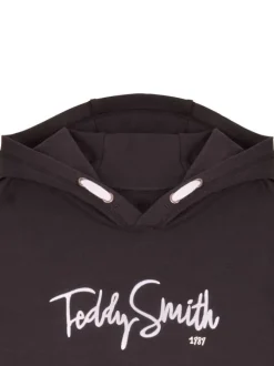 Sweat à capuche en coton noir uni à coupe droite avec le nom de la marque