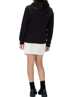 Sweat à capuche en coton noir uni à coupe droite avec le logo imprimé