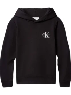 Sweat à capuche en coton noir uni à coupe droite avec le logo imprimé